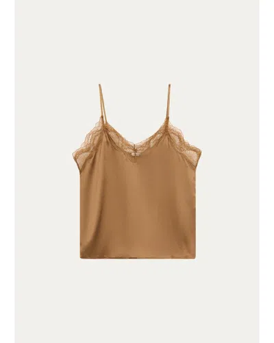 Aexae Silk Lace Tank Top In Brown