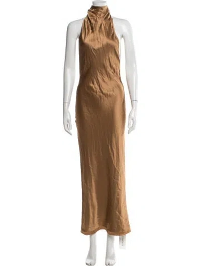 Pre-owned Aexae Silk Long Dress In Brown