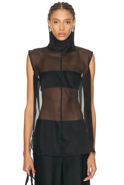 Aexae Silk Organza Roll Neck Top In Black
