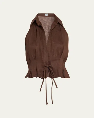 Aexae Sleeveless Linen Drawstring Top In Brown