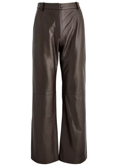 Aexae Straight-leg Leather Trousers In Brown