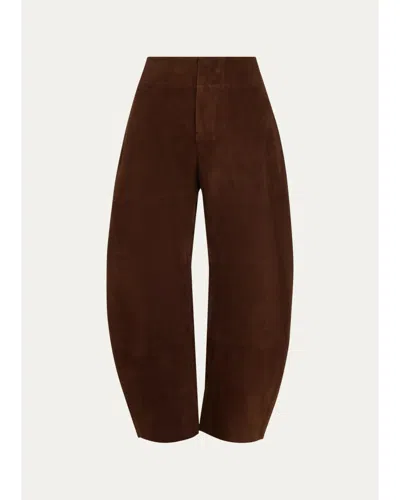 Aexae Suede Barrel-leg Pants In Brown