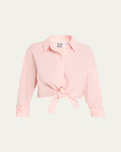 Aexae Tie-front Linen Shirt In Pink