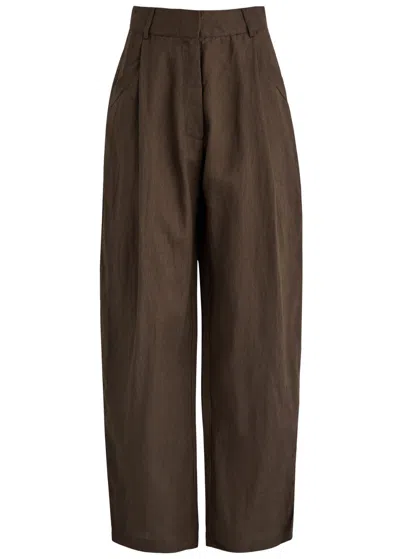 Aexae Wide-leg Linen Trousers In Brown