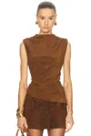 Aexae X Revolve Leather Suede Ruched Top In Brown