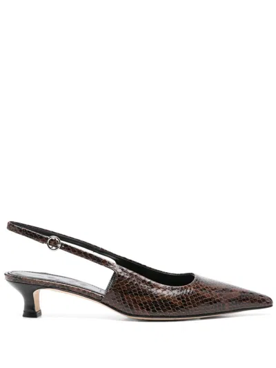 Aeyde Catrina 40 Snake-effect Leather Slingback Pumps In Black