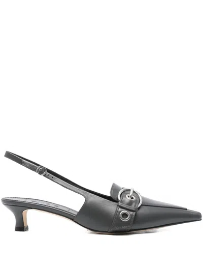 Aeyde 40mm Davina Buckle-detail Pointed-toe Slingback Pumps In Gray