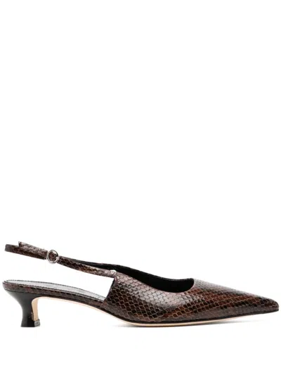 Aeyde Catrina 40 Snake-effect Leather Slingback Pumps In Black