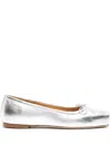 Aeyde Gabriella Laminated Nappa Leather Silver Ballerina In Metallic