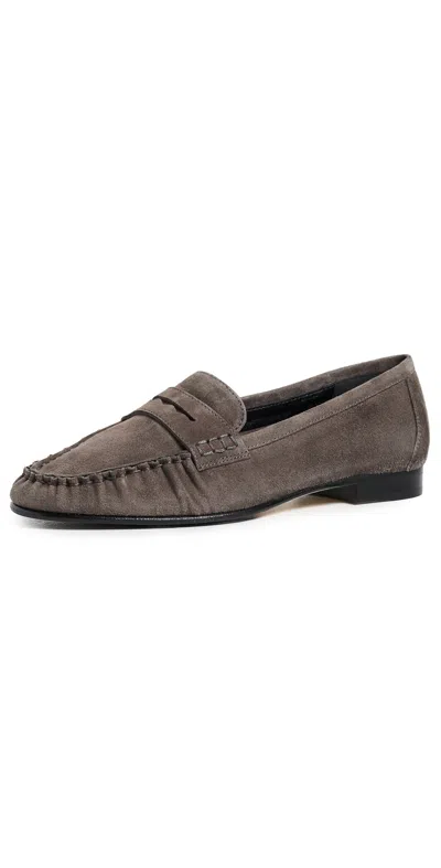 Aeyde Aldous Kid Suede Loafers Taupe In Gray