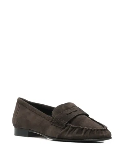 Aeyde Aldous Suede Penny Loafers In Brown