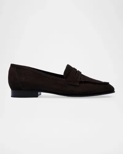 Aeyde Aldous Suede Penny Loafers In Brown