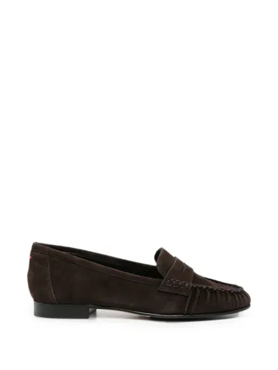 Aeyde Aldous Suede Penny-slot Loafers In Brown