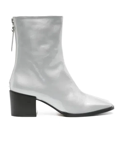 Aeyde Amina Patent Leather Ankle Boots In Silver