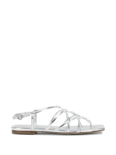 Aeyde Anisa Silver Laminated Nappa Leather Cow Leather Low Sandals