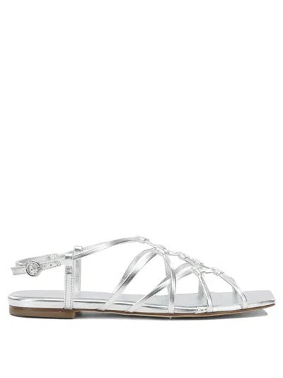 Aeyde Anisa Silver Laminated Nappa Leather Cow Leather Low Sandals