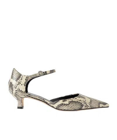 Aeyde Ankle Strap Kitten Heel Cutout Pumps In Animal Print