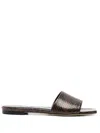 Aeyde Square Toe Flat Sole Sandals With Textured Finish In Brown