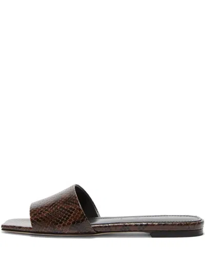 Aeyde Anna Snakeskin-effect Square-toe Sandals In Brown