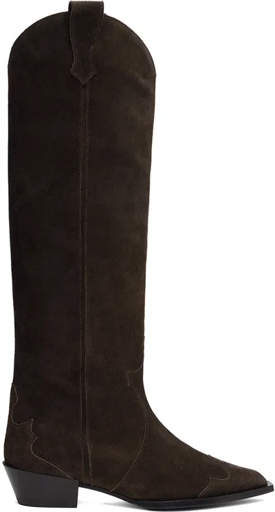 Aeyde Brown Aruna Suede Cowboy Tall Boots In Black