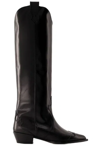 Aeyde 50mm Pointed-toe Knee Boots In Black