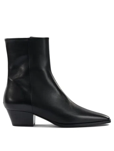 Aeyde Ankle Leather Boots Block Heel In Black