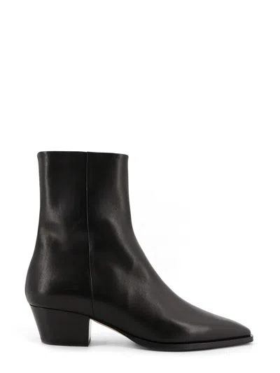 Aeyde Ankle Leather Boots Block Heel In Black