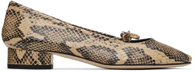 Aeyde Delfina Snake-embossed Bow Ballerina Flats In Latte