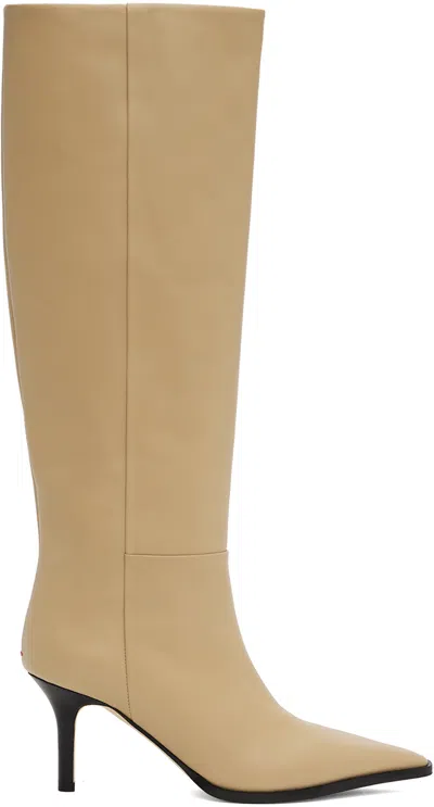 Aeyde Beige Tula Leather Tall Boots In Latte