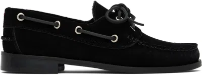 Aeyde Black Harris Suede Boat Shoes