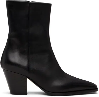Aeyde Ankle Leather Boots Block Heel In Black