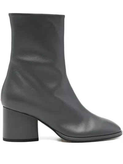 Aeyde Block-heel Leather Ankle Boots In Gray