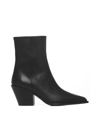 Aeyde Ankle Leather Boots Block Heel In Black