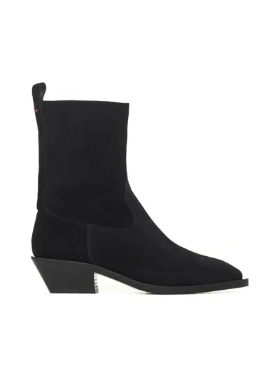Aeyde Luis 35mm Square Toe Block In Leatherheel Ankle Boot In Black