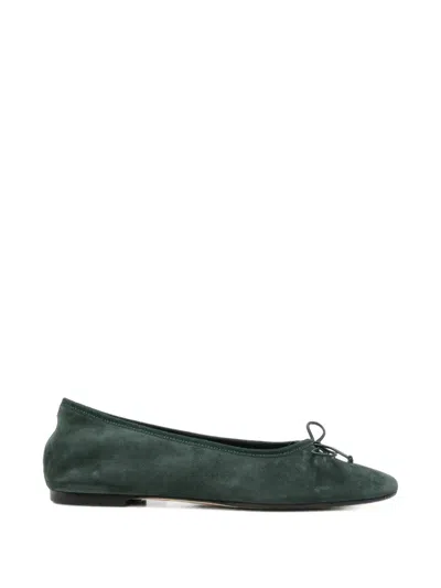 Aeyde Tiby Bow-detail Suede Ballet Flats In Green