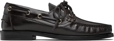 Aeyde Brown Harris Leather Boat Shoes