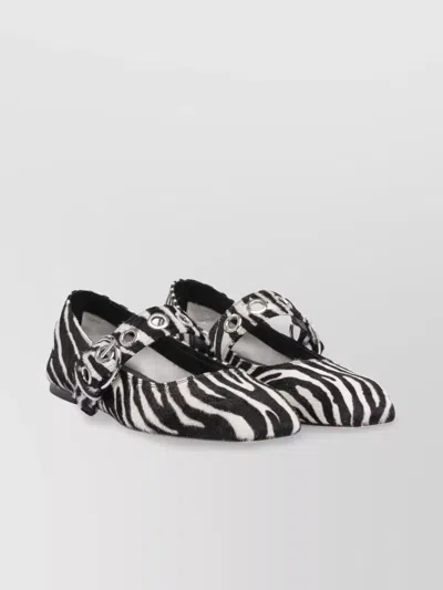 AEYDE BUCKLE DETAIL ZEBRA PATTERN BALLERINA SHOES