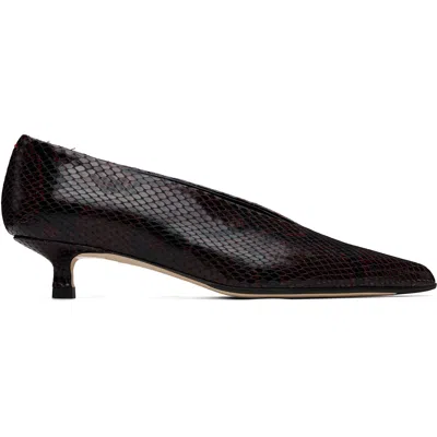 Aeyde Clara Snake-effect Pointed-toe Leather Pumps In Brown