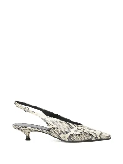 Aeyde Camila Snake-print Slingback Pumps In White