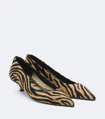 Aeyde Cari Tiger-print Calf Hair Pumps In Beige