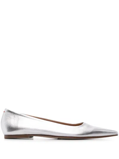 Aeyde Cassy Leather Ballet Flats In Silver