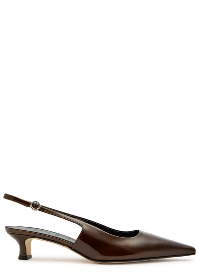 Aeyde Catrina 35 Patent Leather Slingback Pumps In Brown