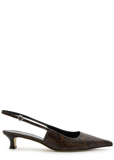 Aeyde Catrina 40 Snake-effect Leather Slingback Pumps In Black