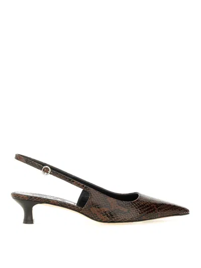 Aeyde Catrina 40 Snake-effect Leather Slingback Pumps In Black