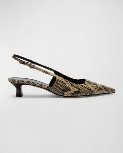 Aeyde 35mm Catrina Snake Print Slingbacks In Latte