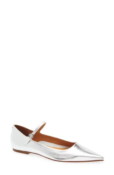 Aeyde Cleo Pointed Toe Mary Jane Flat In Silver