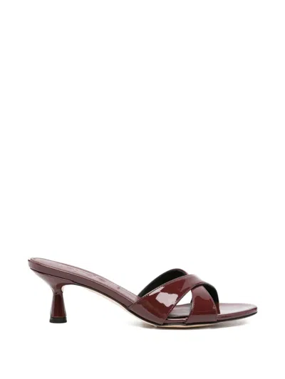 Aeyde Burgundy Vero Patent Leather Mule Heeled Sandals