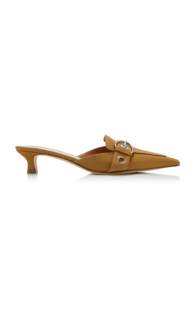 Aeyde Danielle Buckled Grosgrain Mules In Tan