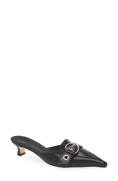 Aeyde Danielle Buckle-embellished Zebra-print Pony Hair Mules In Black