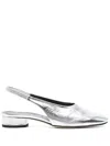 Aeyde Women's Dua Crackle Laminated Calf Leather Silver Sandal In Grey